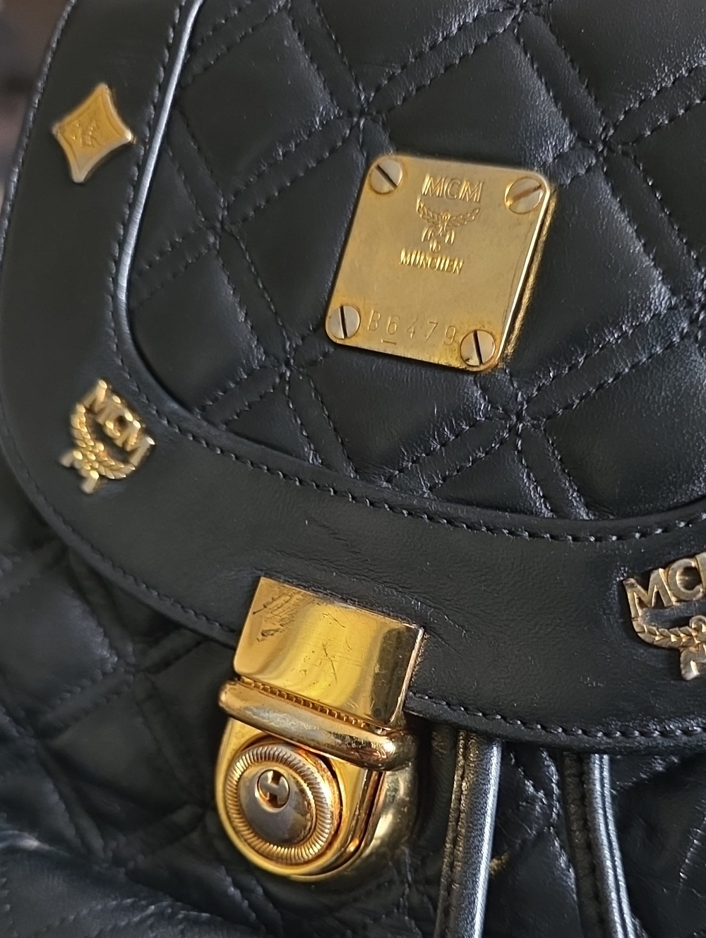 MCM Quilted Leather Black Backpack with Gold Hardware & Dustbag - Picture 10 of 16